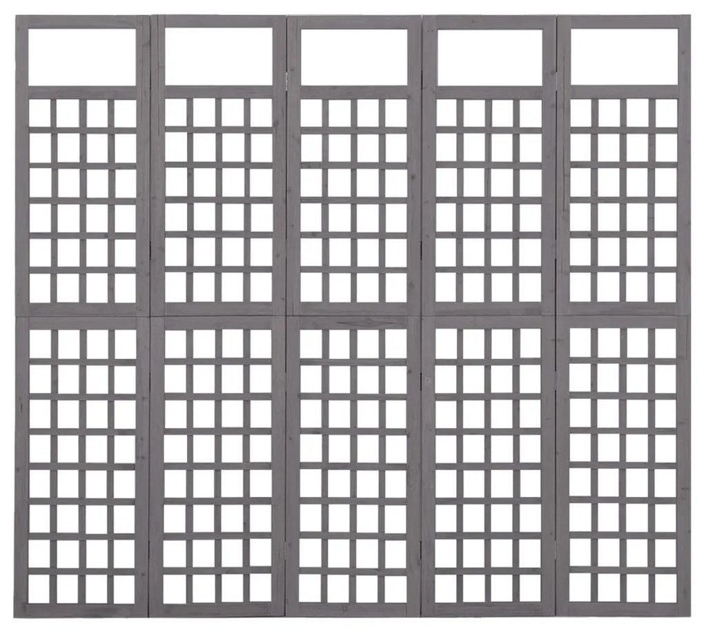 316488 vidaXL Параван за стая, 5 панела, сив, масивна ела, 201,5x180 см