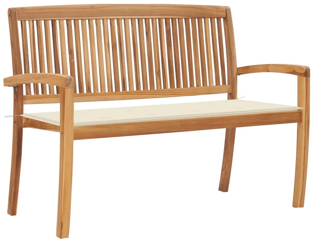 3063281 vidaXL Стифираща градинска пейка с възглавница, 128,5 см, тик масив