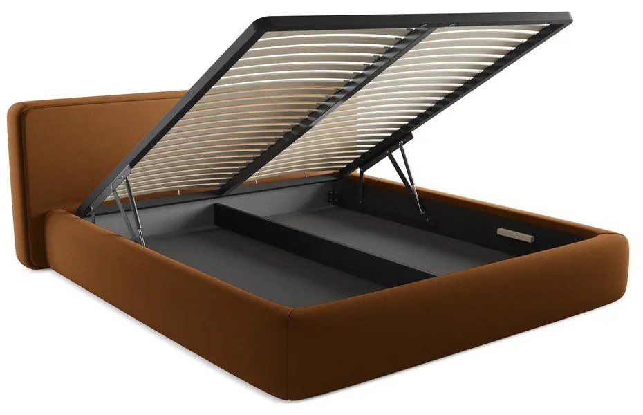 Двойно легло теракотено тапицирано с място за съхранение и включена подматрачна рамка 180x200 cm Kiana – Makamii