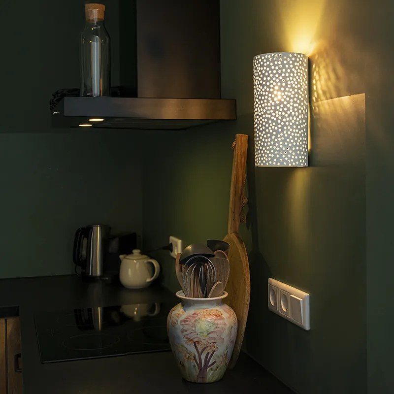 Винтидж стенна лампа бял гипс цилиндрична форма - Mahou