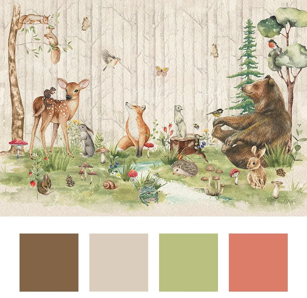 Фототапет за детска стая с мечка и горски животни – Woodland Friends