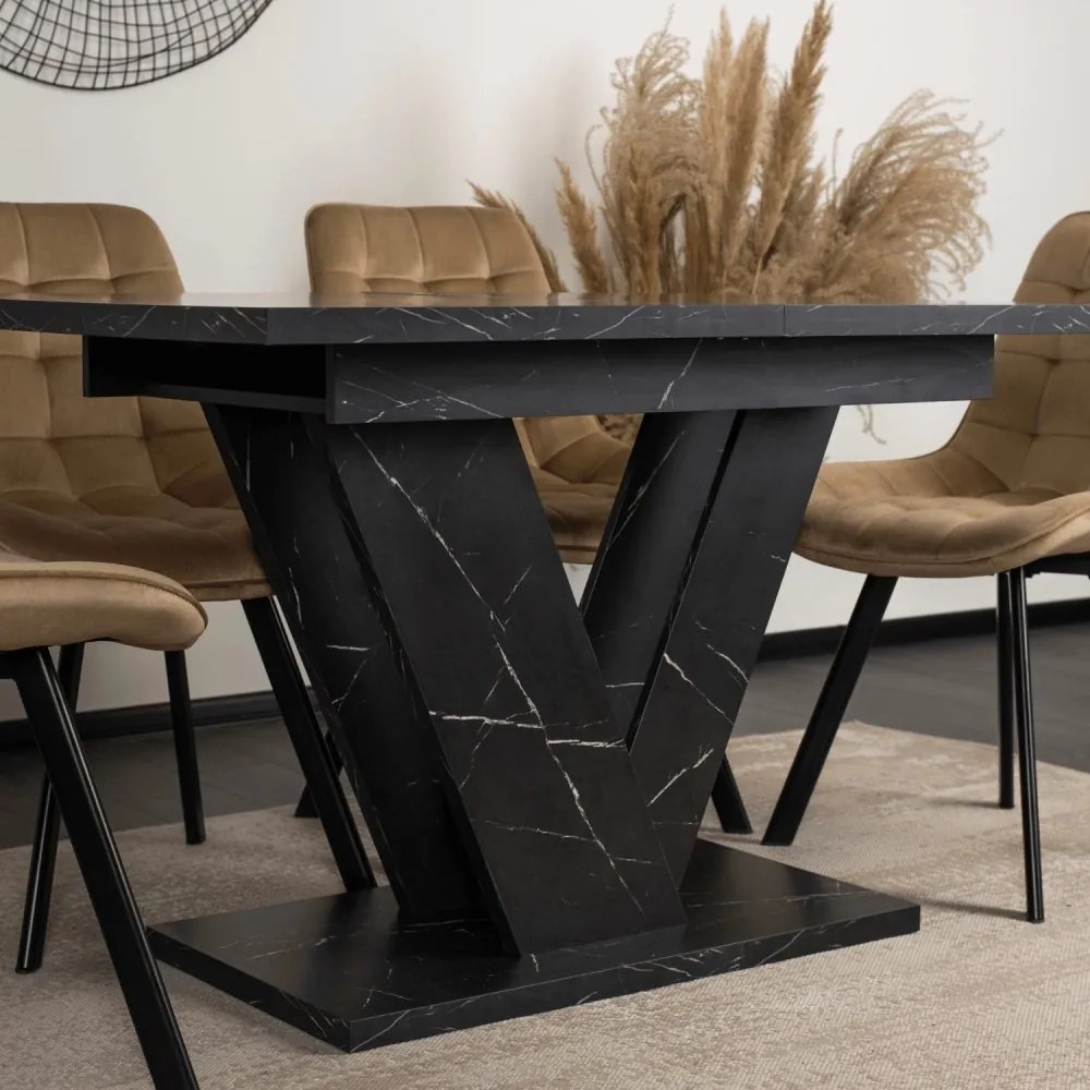Сгъваема маса за хранене CLARK - черен мрамор, 120-160 cm