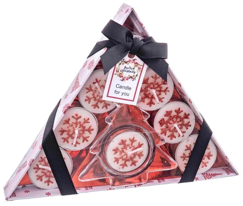 Чаена комплект свещи и свещник 8 бр. с коледен мотив – Casa Selección