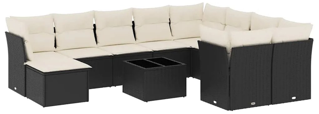 3250435 vidaXL Градински комплект диван с възглавници 11 части черен полиратан