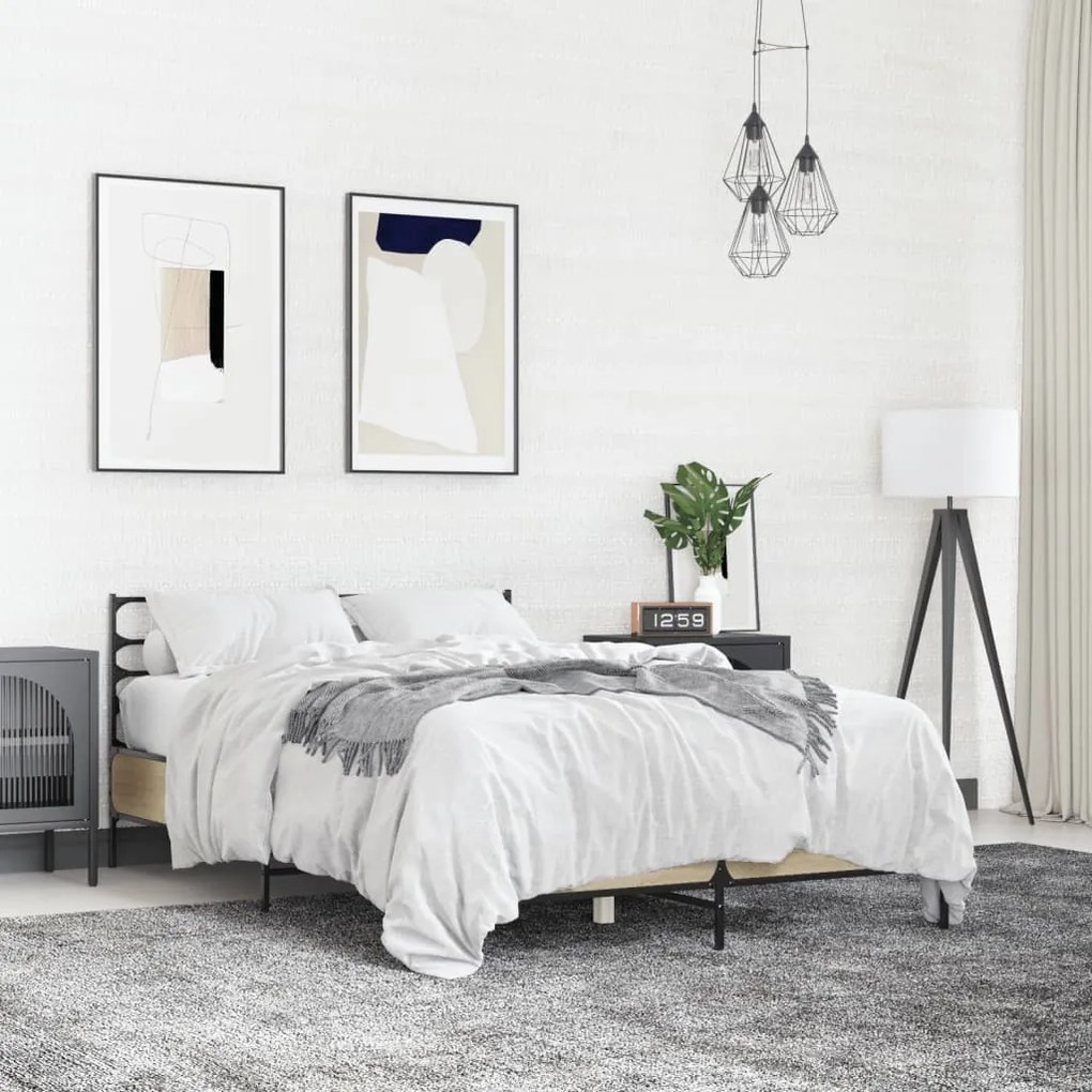 3280078 vidaXL Рамка за легло, дъб сонома, 140x190 см, инженерно дърво и метал