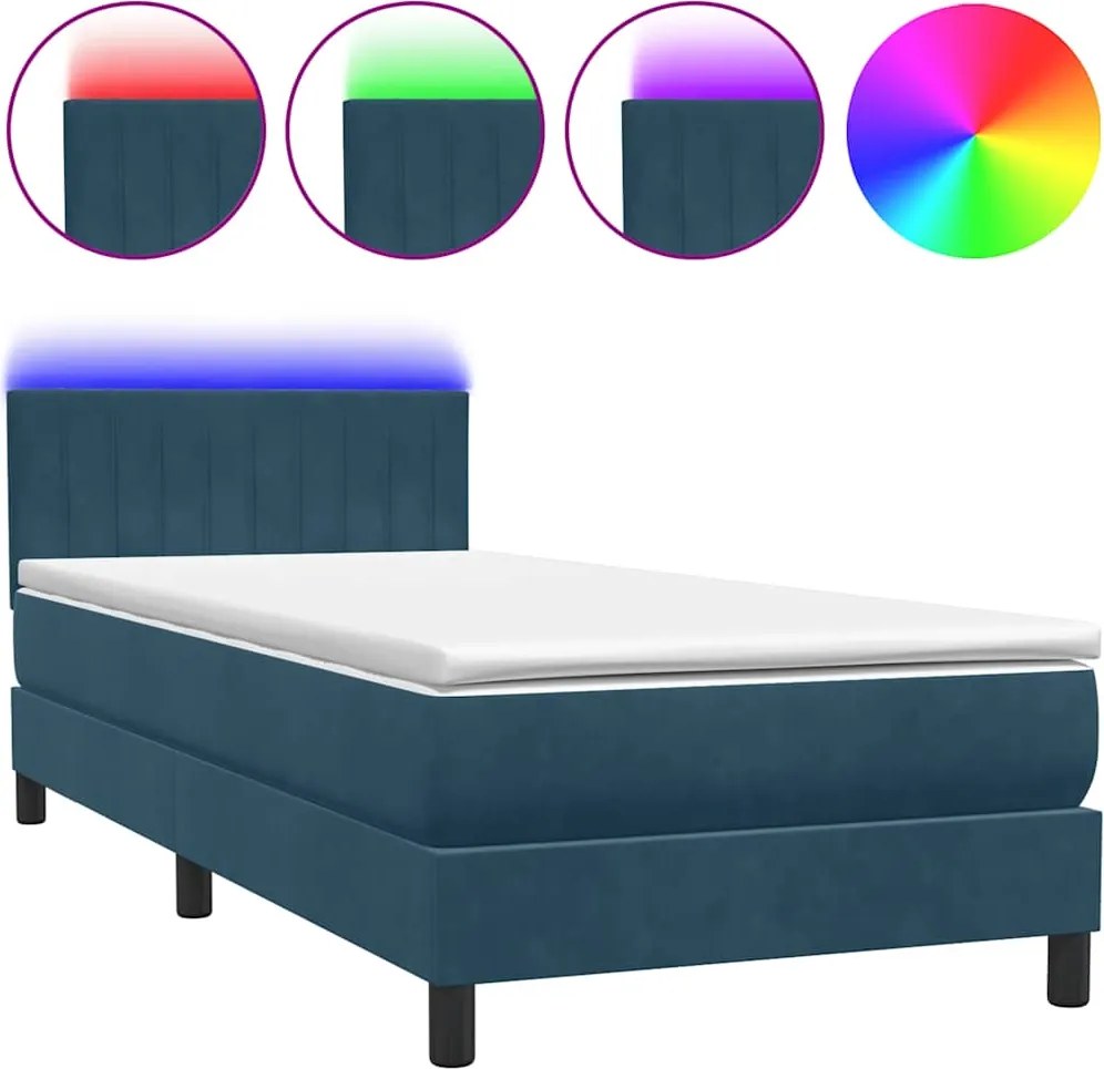 3317053 vidaXL Боксспринг легло с матрак и LED, тъмносиньо, 80x210 cm, кадифе