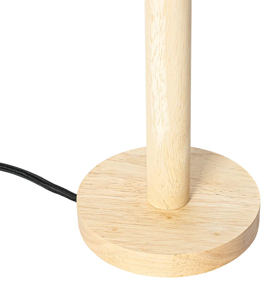 Настолна лампа дърво с овален ленен абажур бял 25 см - Mels