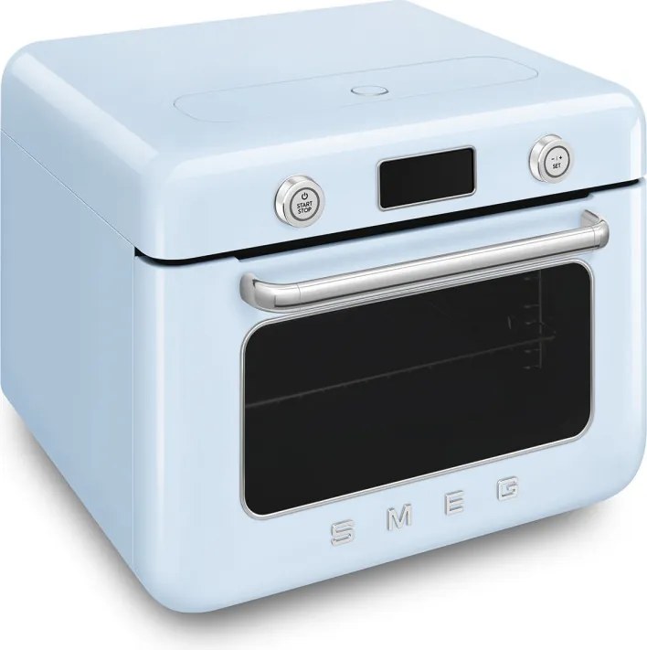 Мини фурна с комбинирана пара Smeg COF01PBEU, 1800 W, 10 функции, LCD дисплей, 40-230C, Пастелно синя