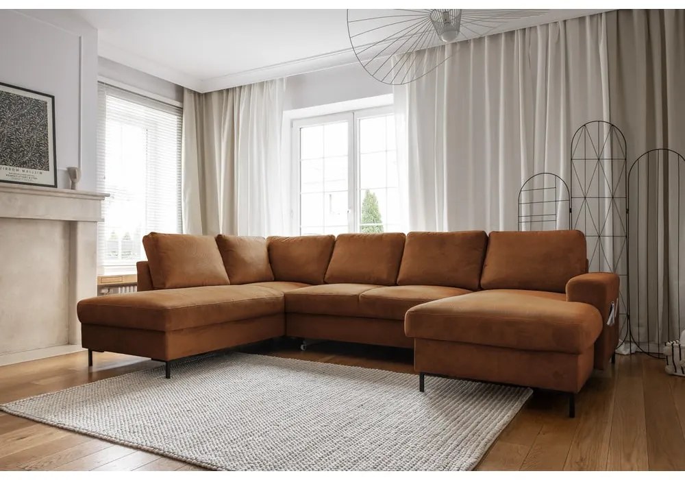 Оранжево-кафяв разтегателен ъглов диван от рипсено кадифе (ляв ъгъл) Lofty Lilly – Miuform