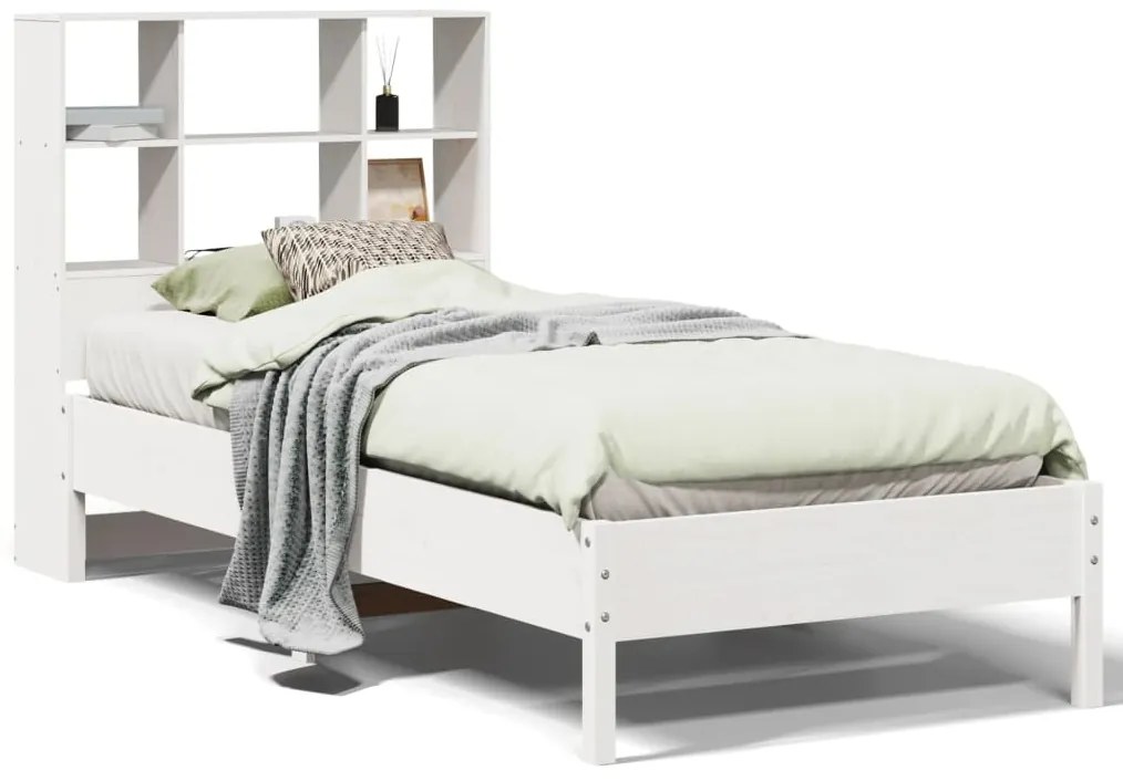 3322880 vidaXL Легло с етажерка за книги, без матрак, 90x200 см, бор масив