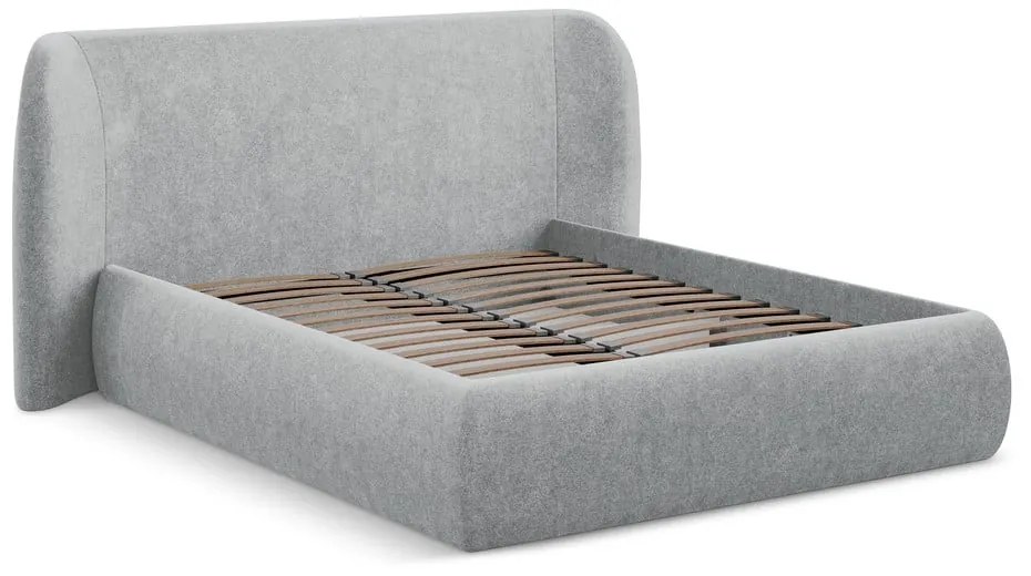 Светлосиво двойно тапицирано легло с място за съхранение и включена подматрачна рамка 160x200 cm Hauke – Makamii