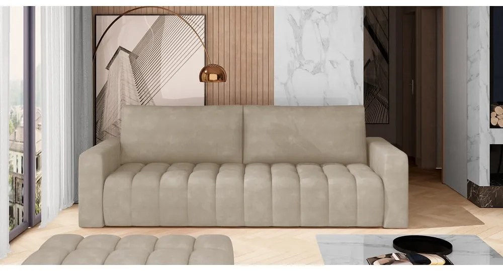 Бежов кадифен сгъваем/с място за съхранение диван 247 cm Lazaro – ELTAP