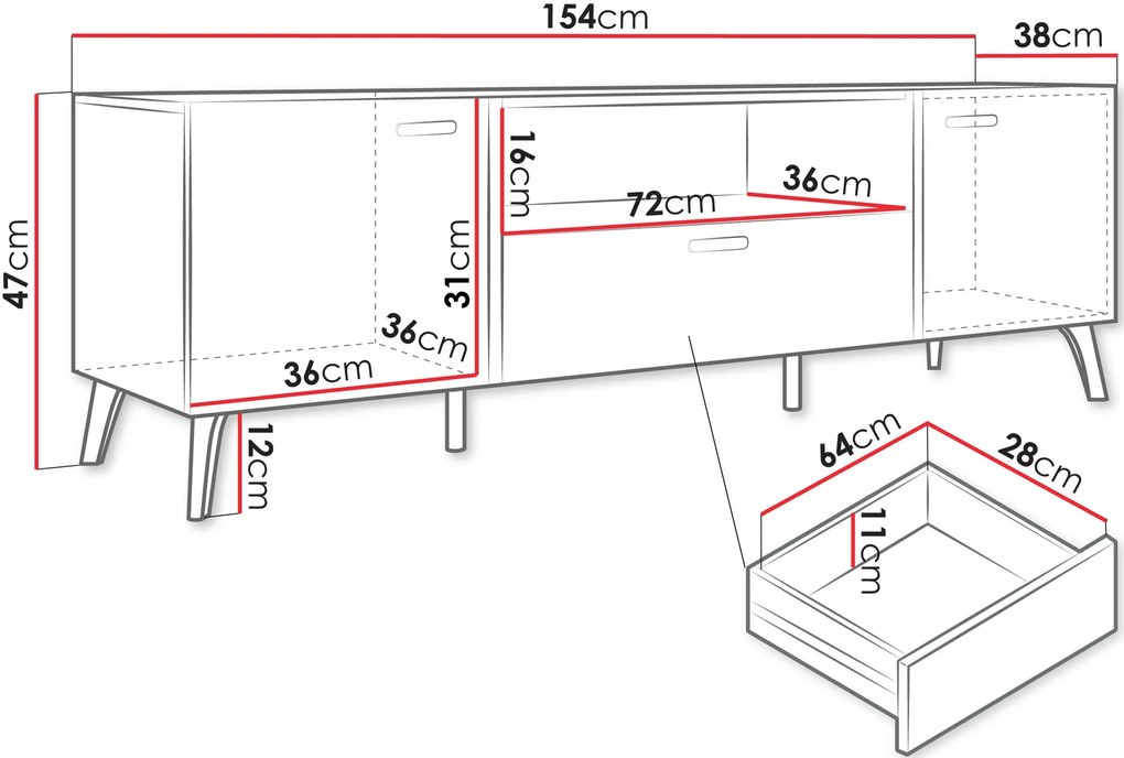 ТВ стойка Picru 2D1SZ-Бяло Gualistero