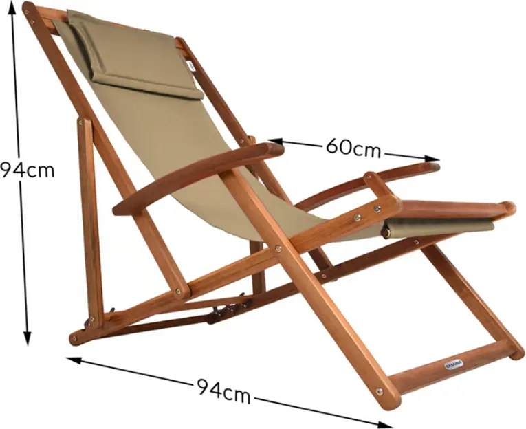 Сгъваем регулируем градински шезлонг от акациева дървесина Сив
