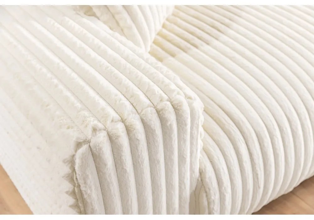 Кремав разтегателен ъглов диван от рипсено кадифе с място за съхранение (десен ъгъл) Sarina – Ropez