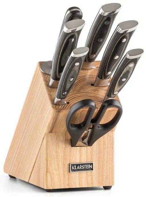 Klarstein KATANA 8 комплект ножове 8-части ножици наточващ стоманен нож блок