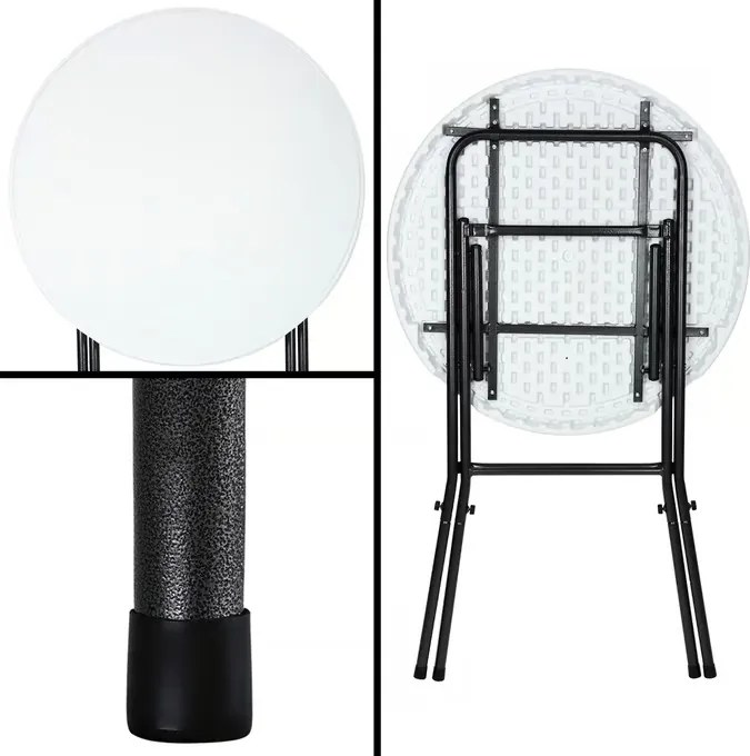 Сгъваема стояща бар маса Ø72 cm - бяла, височина 110 cm