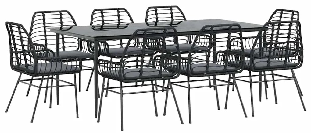 3334456 vidaXL Градински комплект 9 части с възглавници черен полиратан стъкло