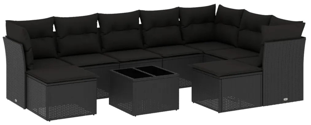 3218575 vidaXL Градински комплект диван с възглавници 10 части черен полиратан