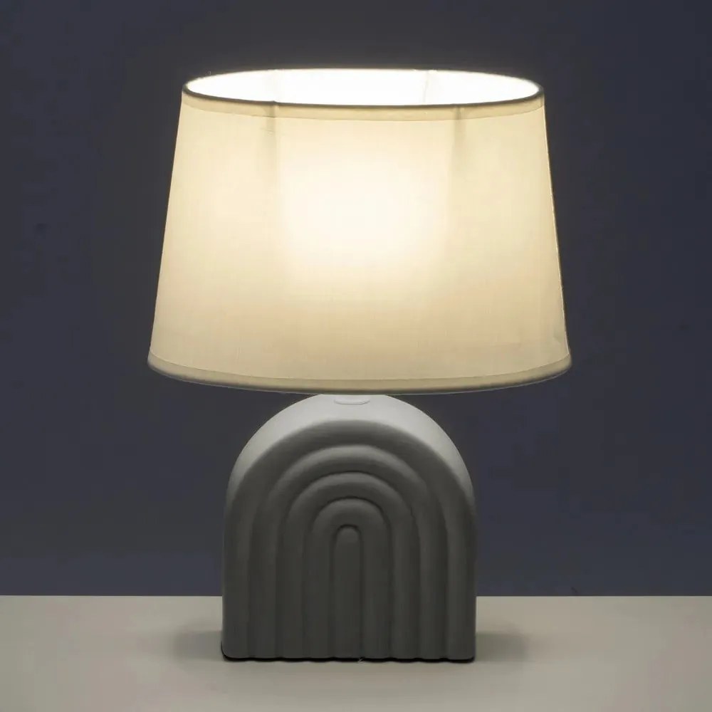 Бяло-сива керамична настолна лампа с текстилен абажур (височина 31 cm) – Casa Selección