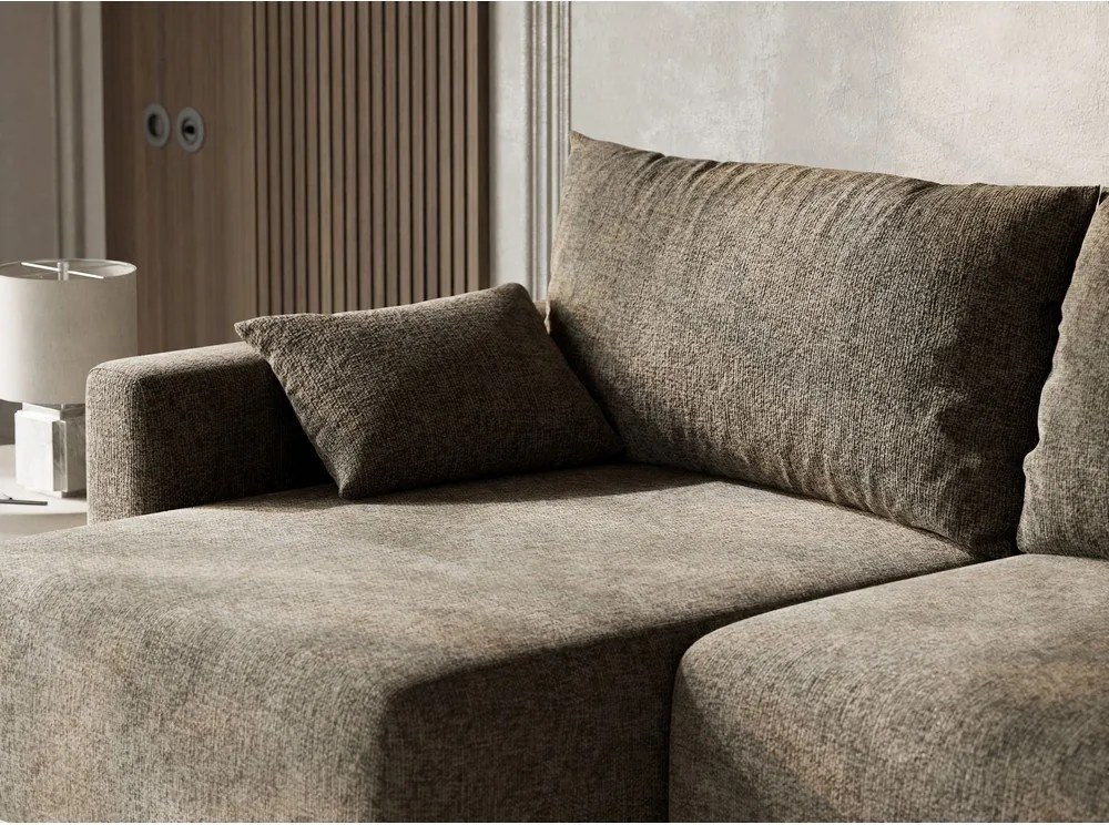 Кафяв шенилов сгъваем/с място за съхранение ъглов диван (ляв ъгъл) Leon – Maison de Rêve