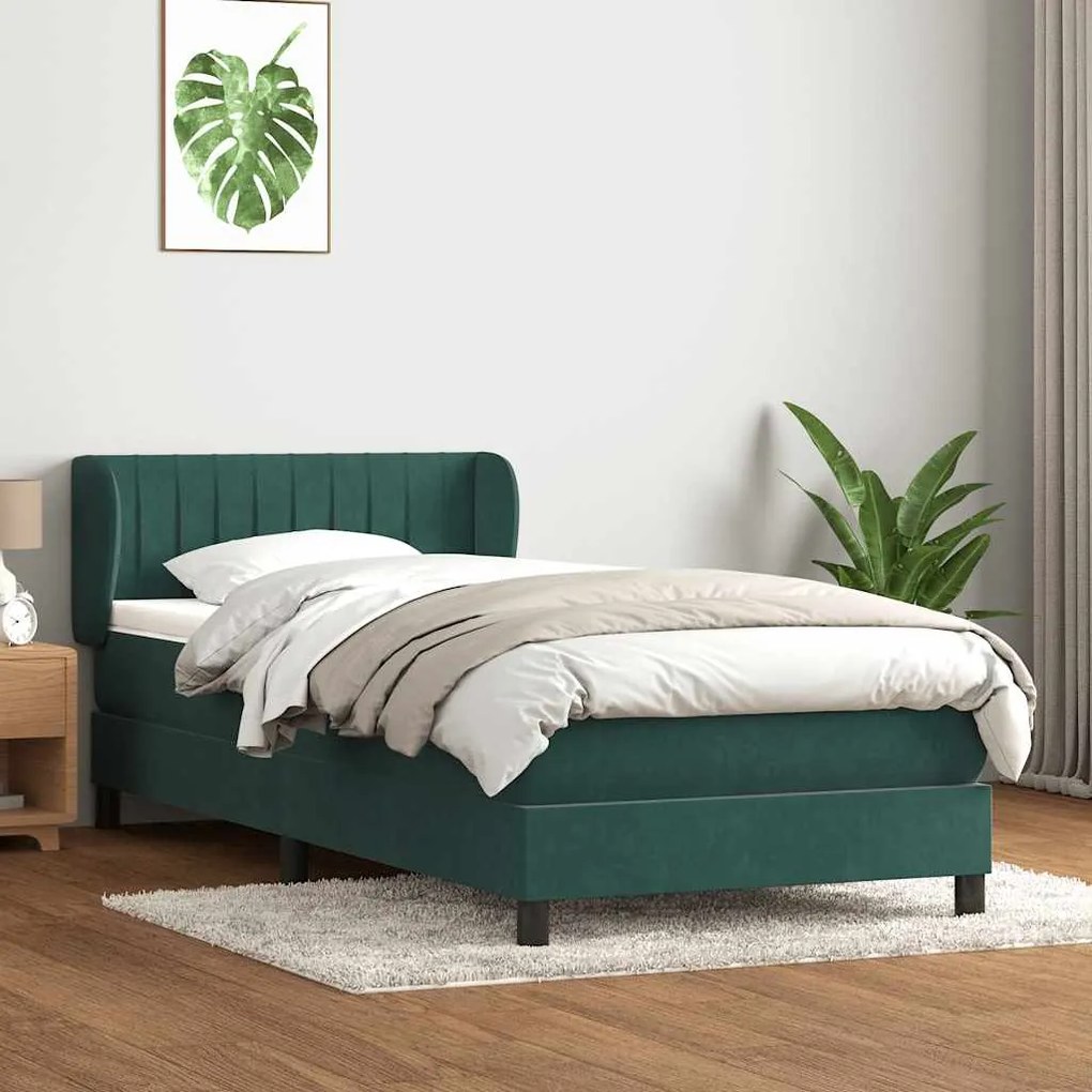 3317676 vidaXL Box Spring легло с матрак Тъмнозелено 80x210 cm Кадифе