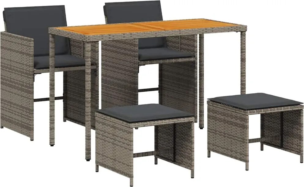 365086 vidaXL Градински трапезен комплект 5 части с възглавници сив полиратан
