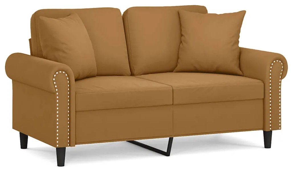 3200942 vidaXL 2-местен диван с декоративни възглавници кафяв 120 см кадифе