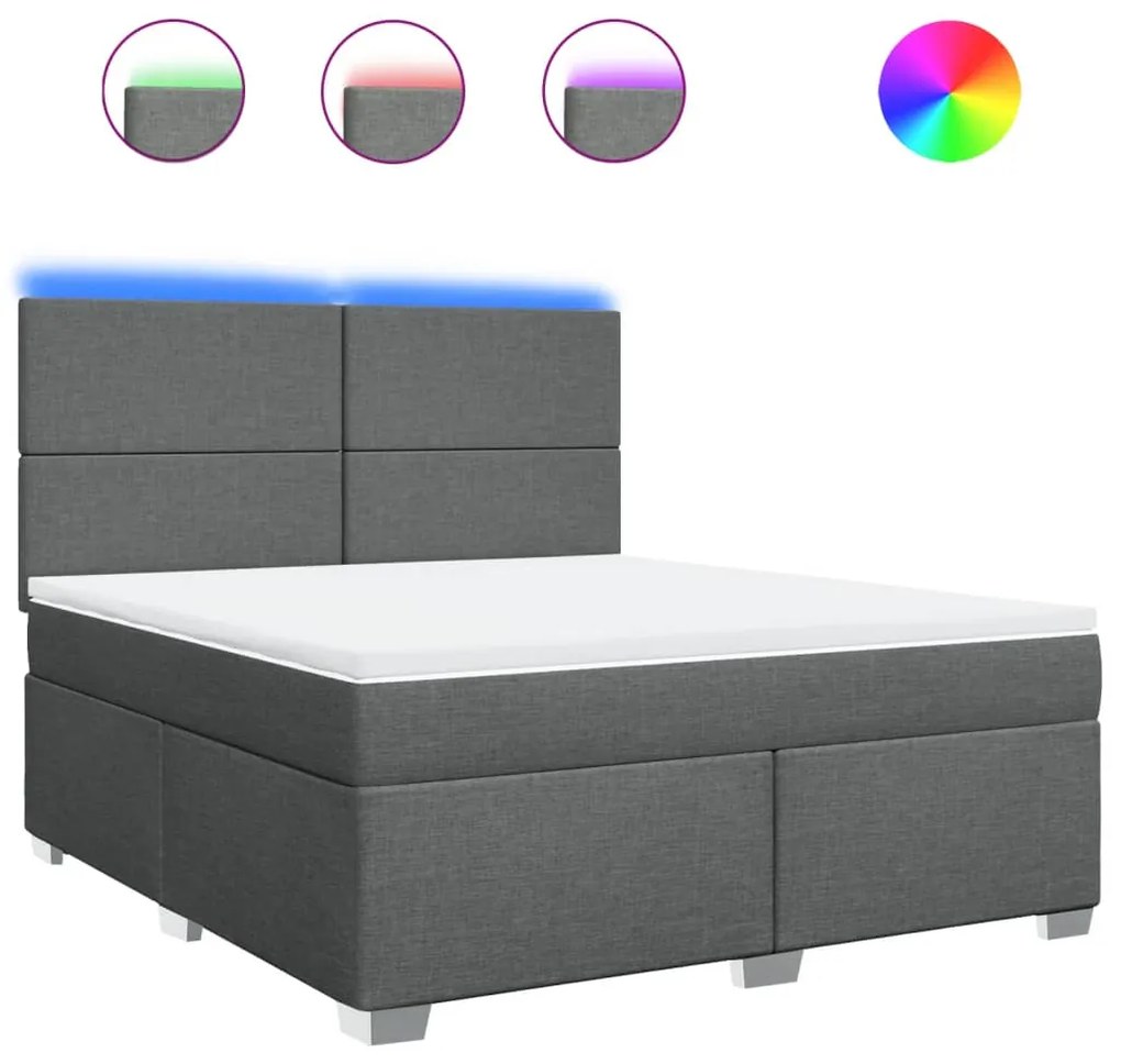 3292861 vidaXL Боксспринг легло с матрак, тъмносиво, 180x200 см, плат