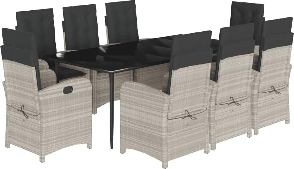3212851 vidaXL Градински трапезен комплект 9 части с възглавници светлосив