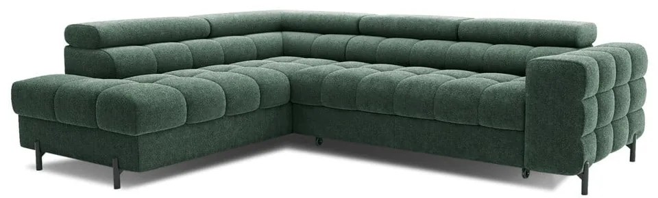 Зелен разтегателен ъглов диван с място за съхранение от букле (ляв ъгъл L форма) Ferucce – ELTAP