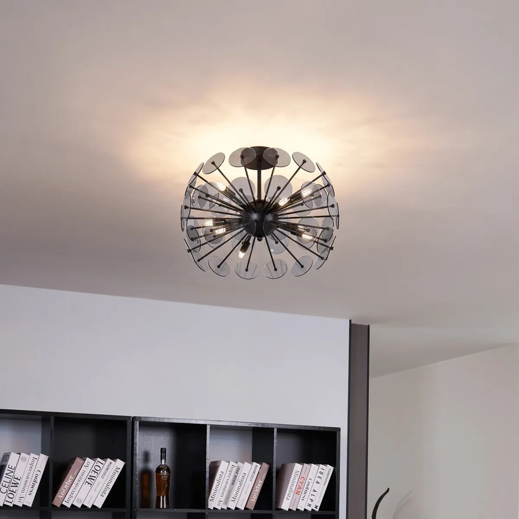 Таванно осветление в стил Арт Деко черно с опушено стъкло - Atomic