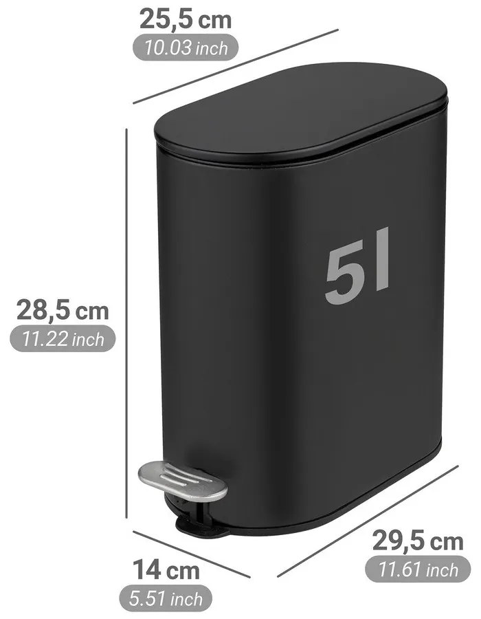 Матово черно стоманено кошче за боклук с педал 5 l Collungo – Wenko