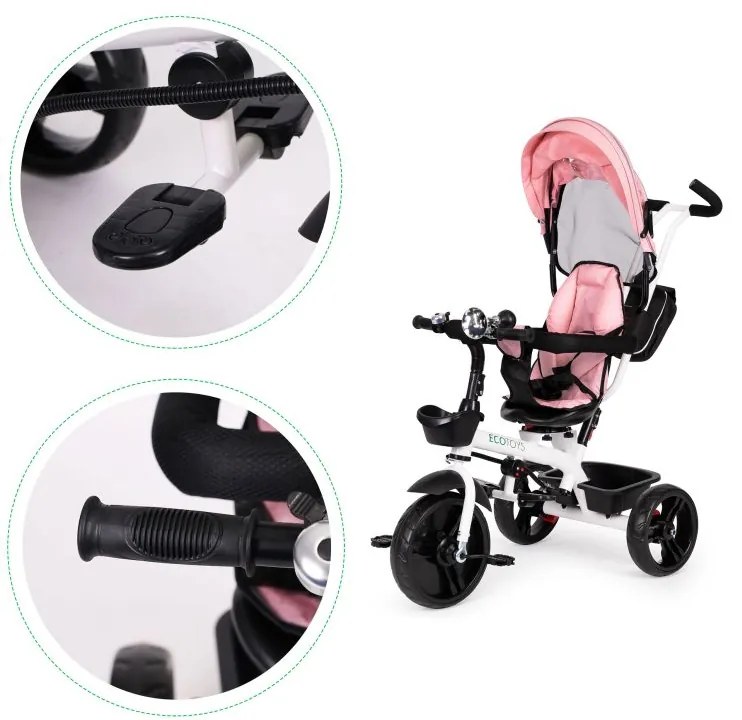 Розова въртяща се триколка с покрив ECOTOYS