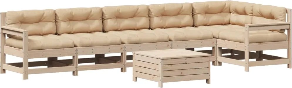 3250892 vidaXL Градински лаундж комплект, 7 части, с възглавници, бор масив