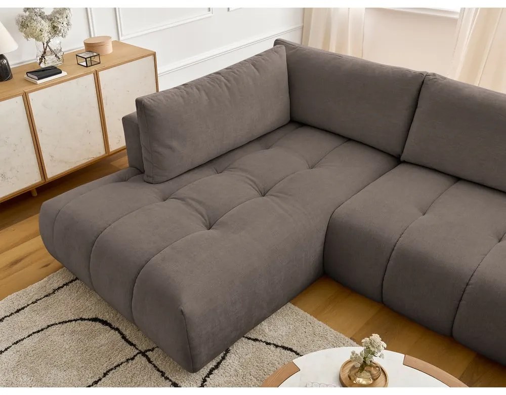 Кафяво-сив сгъваем/с място за съхранение ъглов диван (ляв ъгъл/U форма) Fuji – Bobochic Paris