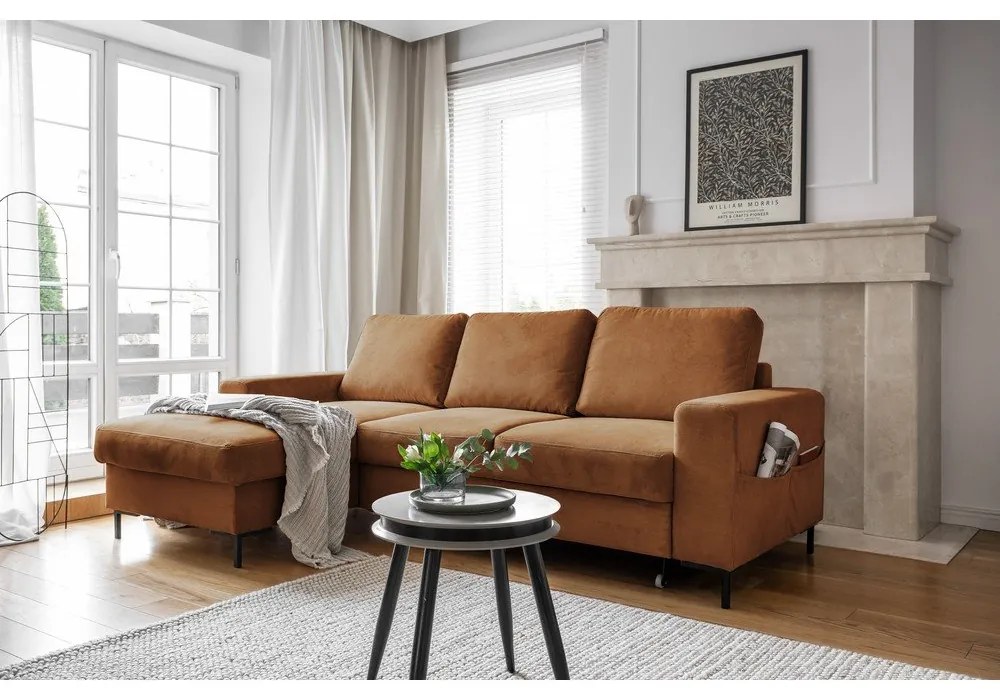 Оранжево-кафяв разтегателен ъглов диван от рипсено кадифе (ляв ъгъл) Lofty Lilly – Miuform