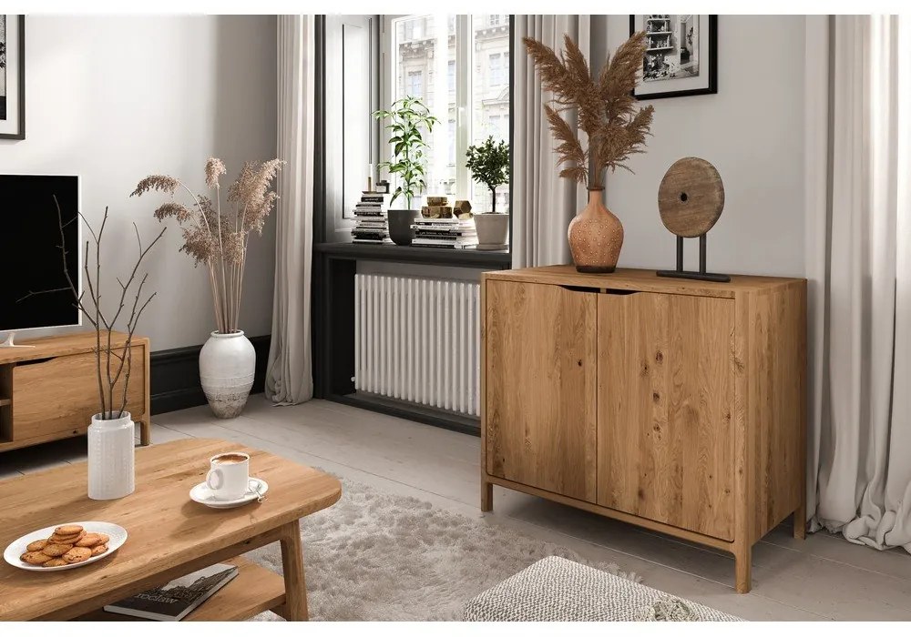 Шкафче от масивен дъб в естествен цвят 95x80 cm Twig – The Beds