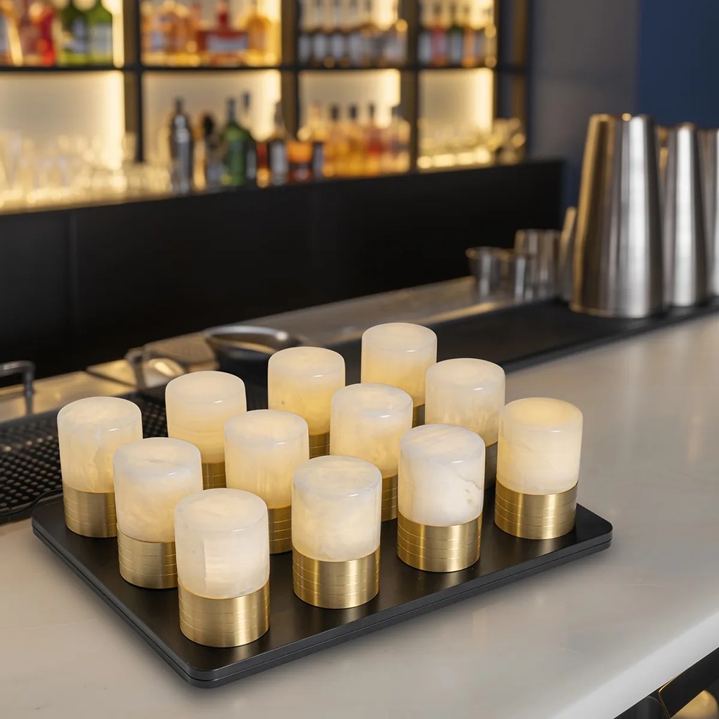 Комплект от 12 златни RGBW акумулаторни настолни лампи с включена станция за зареждане - Alessia