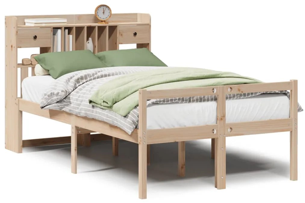 3322045 vidaXL Легло с етажерка за книги, без матрак, 135x190 см, бор масив