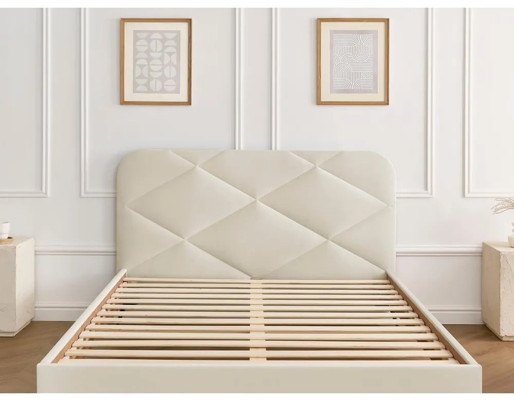 Бежово тапицирано двойно легло с включена подматрачна рамка 180x200 cm Prune – Bobochic Paris