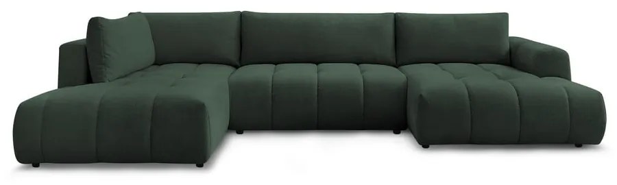 Зелен сгъваем/с място за съхранение ъглов диван (ляв ъгъл/U форма) Fuji – Bobochic Paris