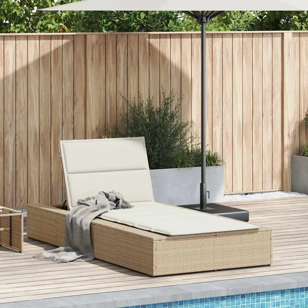 4104206 vidaXL Шезлонг с плаваща възглавница Beige Poly Rattan