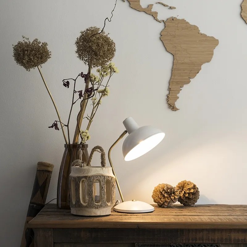 Ретро настолна лампа бяла с бронз 38 см - Milou