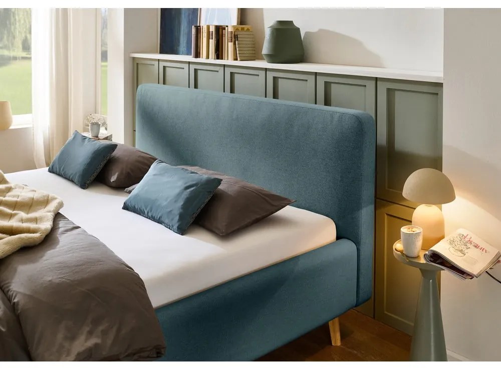 Синьо двойно легло 160x200 cm тапицирано без ламелно дъно Mattis – Meise Möbel