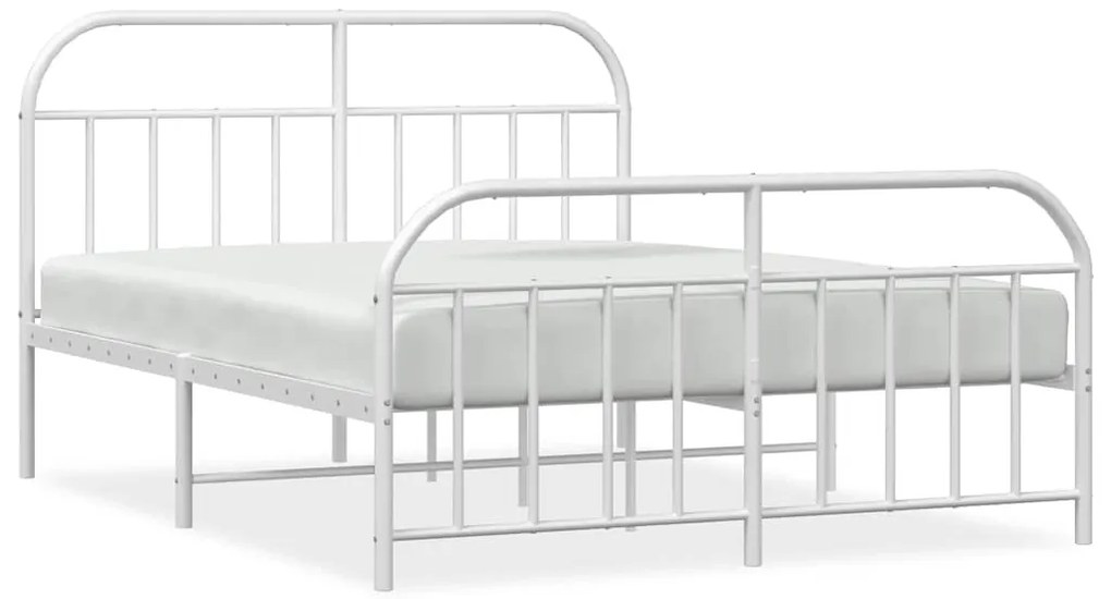 353704 vidaXL Метална рамка за легло с горна и долна табла, бяла, 150x200 см