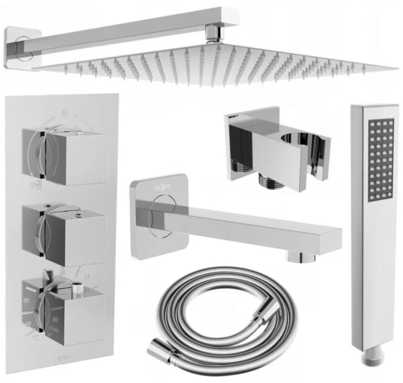 Mexen Cube DR02 вграден комплект за вана и душ с душ глава 25 см, хром - 77503DR0225-00