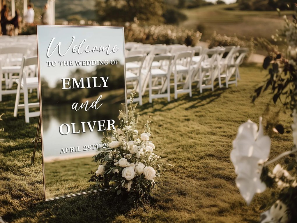 Персонализиран стикер за огледало S50 – Welcome to the wedding of... 43x70