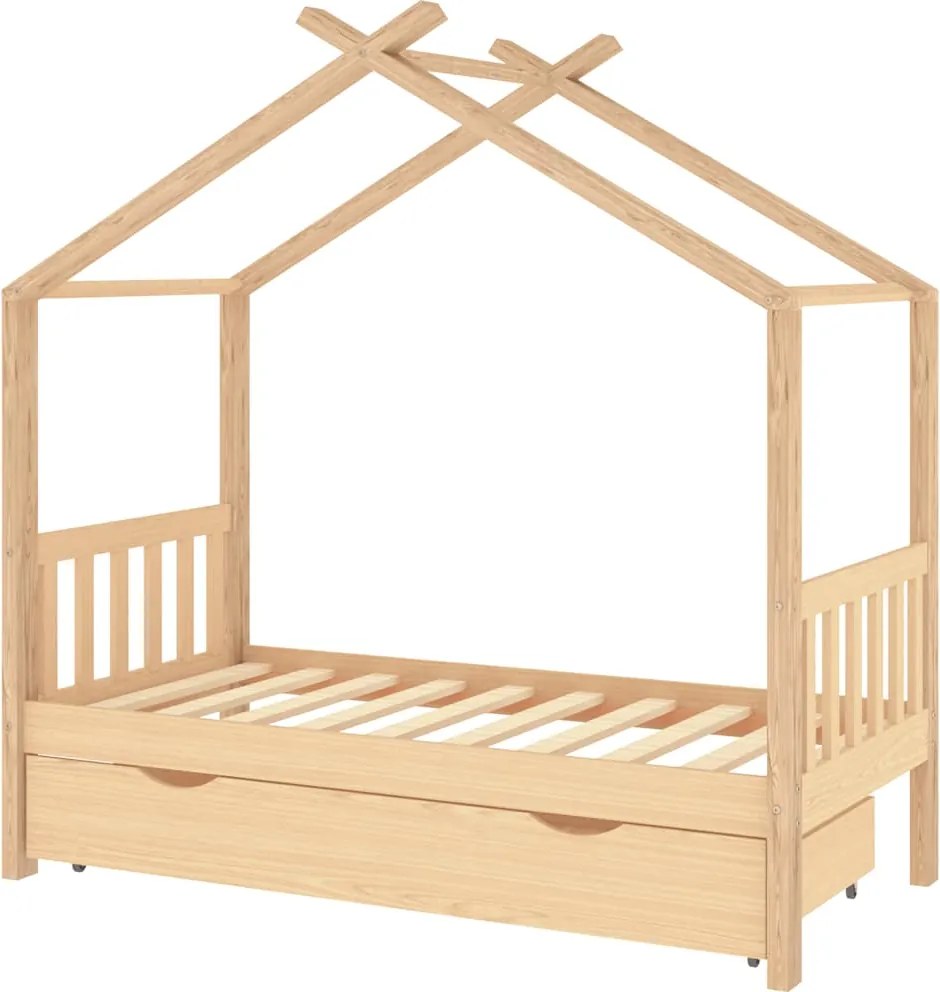 322146 vidaXL Рамка за детско легло с чекмедже, борово дърво масив, 80x160 см
