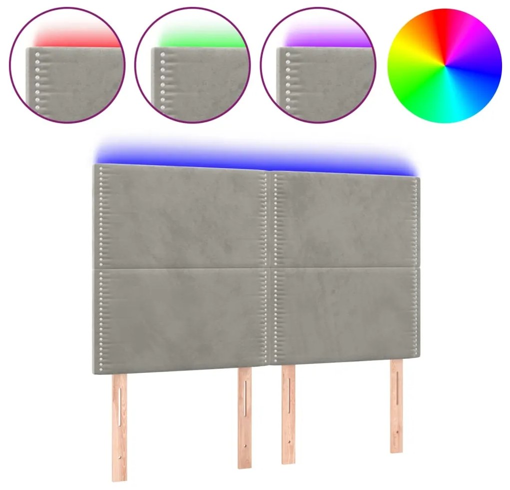 3122332 vidaXL LED горна табла за легло, светлосива, 144x5x118/128 см, кадифе